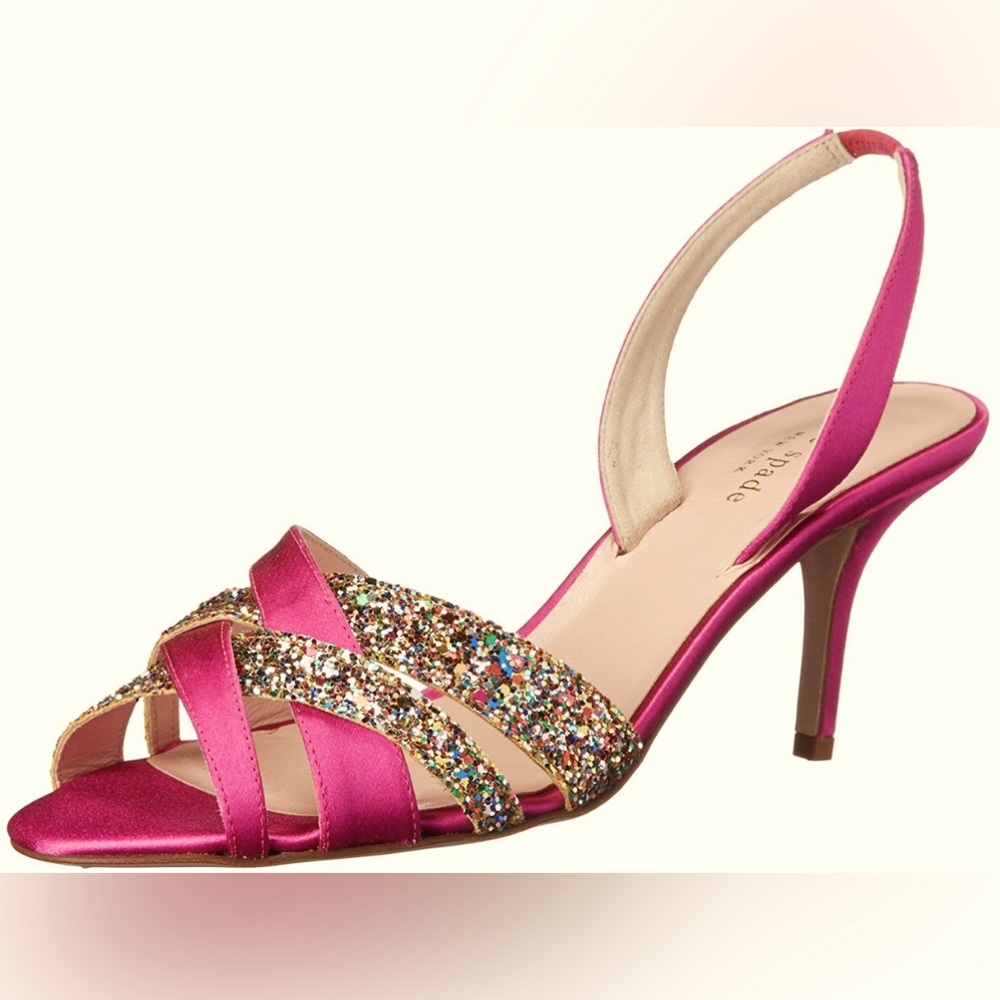 Kate Spade Sasha Fushia Pink Gold Sparkling Slingback Pump Size 7.5